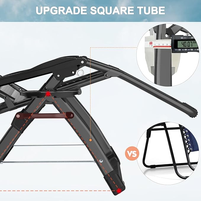 ABORON Zero Gravity Chair,Premium Outdoor Lawn Folding Lounge Chairs,Sturdy Adjustable Reclining Patio Chairs with Built in Cushion,Headrest & Tray