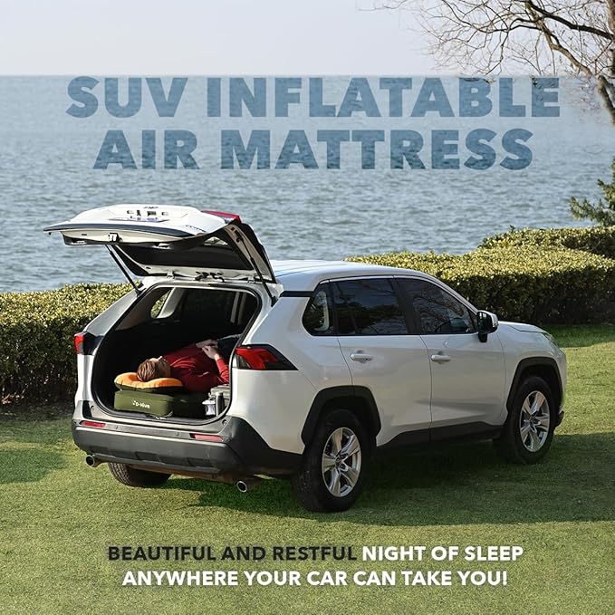 D-Hive Unbeatable Durability SUV Air Mattress for Car Camping, Durable Extra Thick 300D Oxford Fabric, Quick Easy Set-Up w/Electric Pump, Car Bed Mattress, Forrest Green