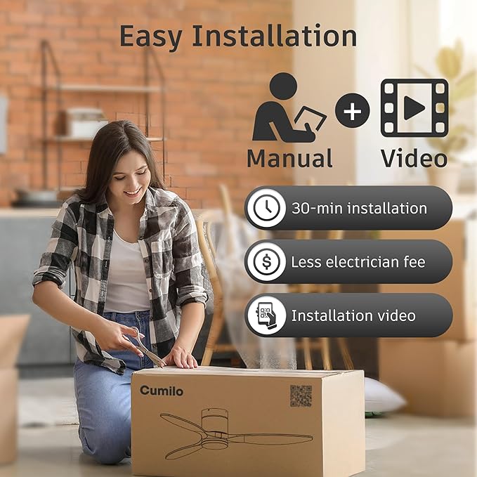 52" Smart Wood Ceiling Fans with light and Remote,Dimmable LED Light,Quiet DC Motor,Control with Alexa Google Voice App,Outdoor Indoor Modern Ceiling Fan for Bedroom Patio,White