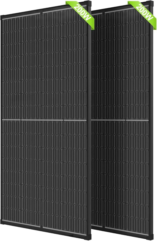 400 Watt Solar Panels, 2PCS 200W Monocrystalline 12V/24V PV Module 25% High-Efficiency Cell Half-Cut for RV Rooftop Camping Power Station Generator Off-Grid Application (2 Pack 200W)