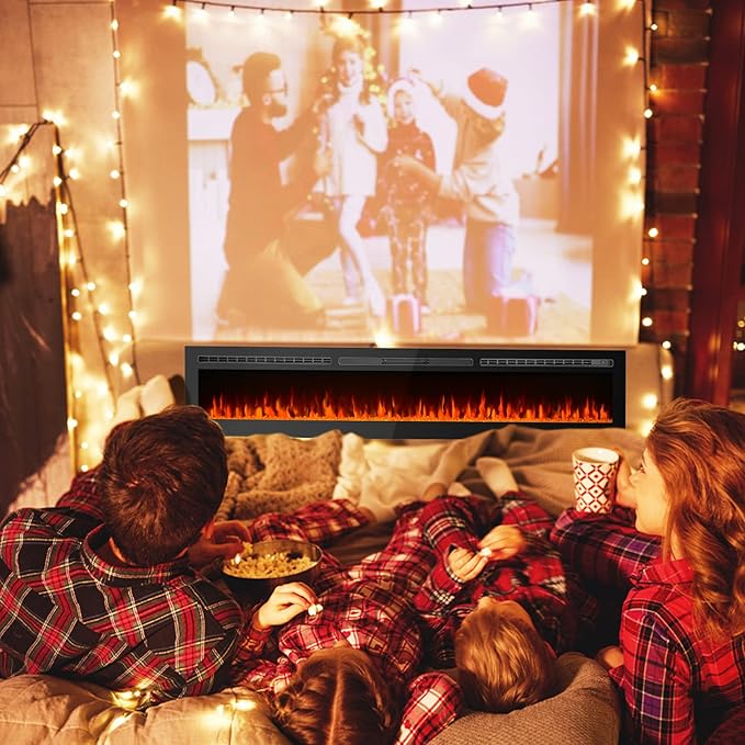 CharaVector 80 inch 750W/1500W Electric Fireplace Inserts with Remote Control in Wall Mounted, Energy Saving LED Insert Fireplace Heater Indoor Glass View with Remote Control & Touch Screen, Black