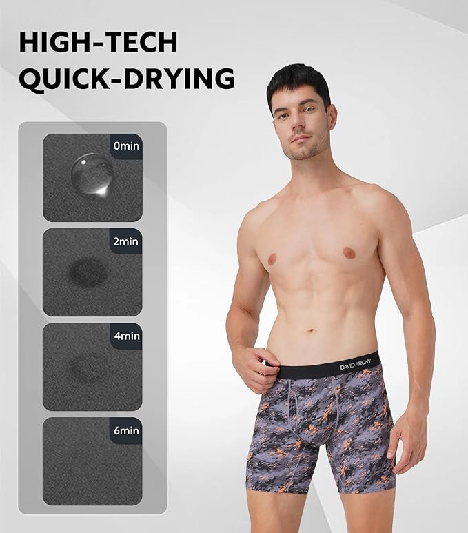 DAVID ARCHY Mens Performance Boxer Briefs 3 Pack, 3D Support Pouch & No Ride-Up Design Moisture-Wicking Sport Underwear