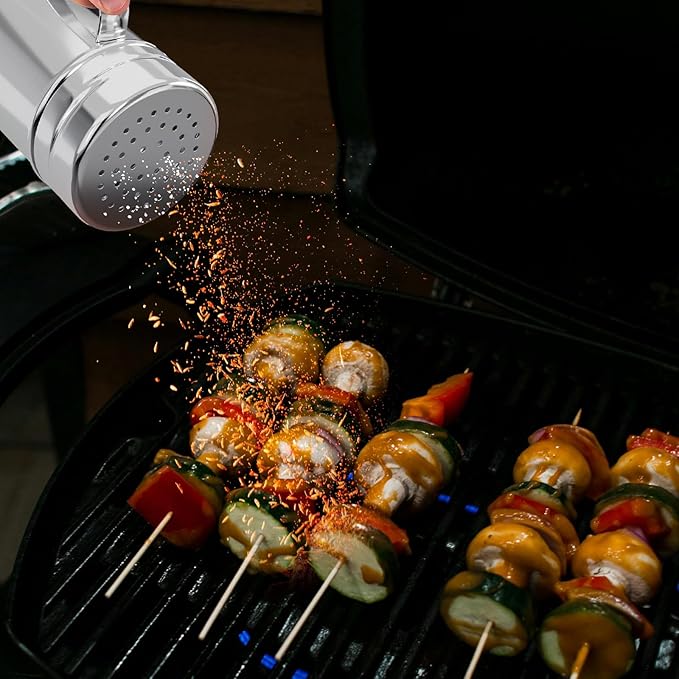 2Pcs Metal Salt Pepper Dredge Shakers, Stainless Steel Pepper Shaker Seasoning Jar With Handle, With Hole And Cover, Suitable For Pepper, Cinnamon And Coffee Spice Jars (Large-14OZ)