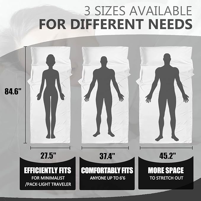 Frelaxy Ultralight Sleeping Bag Liner - Lighter & Compact, 3 Sizes Travel Sheets & Adult Sleep Sack, Comfy Breathable & Cooling & Silky Soft, Quick-Drying, for Backpacking, Hotel, Camping, Hostels