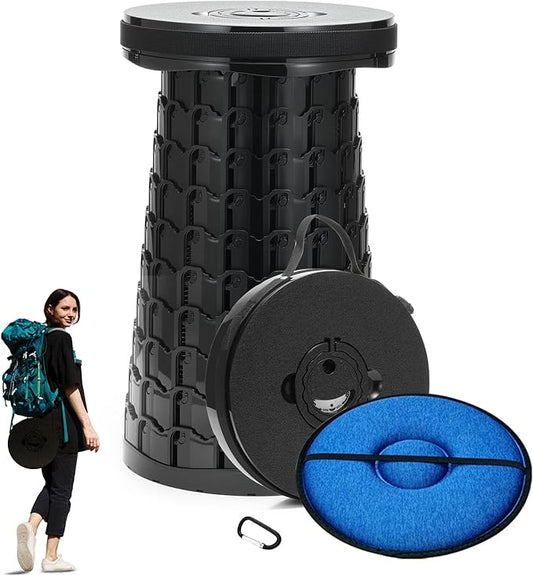 19.7” Heavy Duty Collapsible Stool with Cushion - Portable, Foldable Camping Stool for Adults, Max Capacity 1000lbs