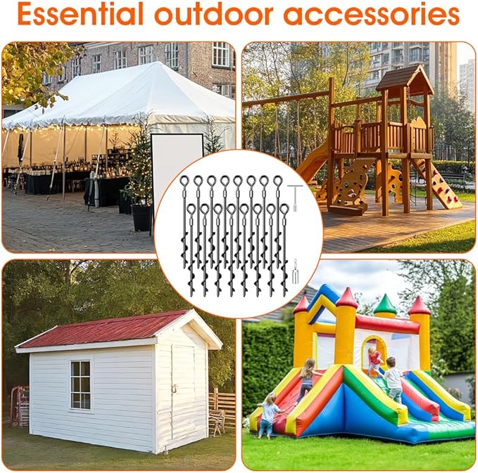 Ground Anchors 16 Pack Screw in Heavy Duty Ground Anchors,Tent Stakes for Camping Tent, Trampoline, Canopies, Carports, Sheds, Swing Sets, Black Anti-Rust Coating for High Wind (16 x 14“)