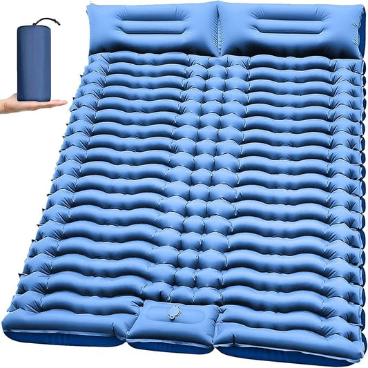 Double Sleeping Pad for 2 Person - 4" Extra Thick Inflatable Air Mattress with Built-in Foot Pump & Pillow for Camping,Traveling, Tent, Portable Camping Mat