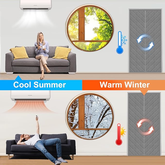 Insulated Door Curtain Fit Door 36"x82" - Magnetic Thermal Cover for Winter - Winter Door Insulation to Keep Warm Air in & Cold Air Out