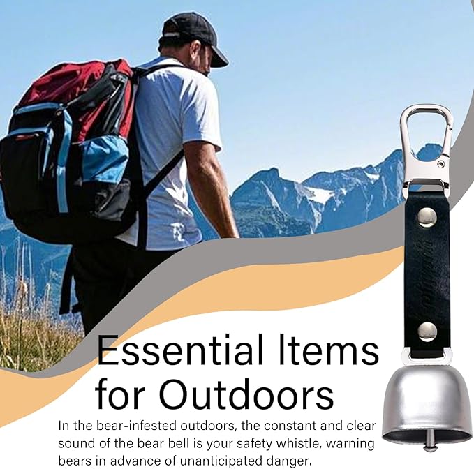 Bear Bell with Magnetic Silencer|Bear Bells for Hiking & Camping|Bear Deterrent Device with Emergency Whistle & Carabiner to Scare Animals|Bear Alarm for Outdoor Biking Fishing Climbing