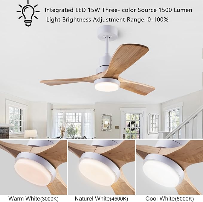 36" Ceiling Fans [with Lighting Remote Control], Indoor Outdoor Modern Wooden Ceiling Fan [with 3 Solid Wood Blades] for Kids' Rooms, bedrooms, Offices and More.…