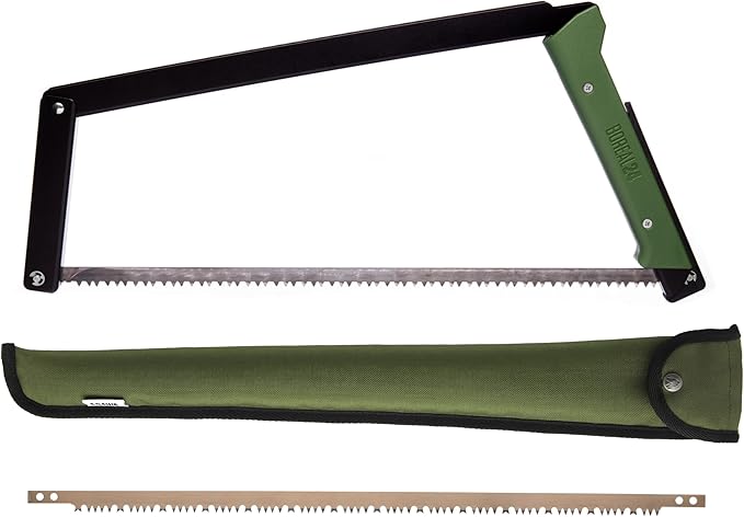 AGAWA - BOREAL24 Tripper Kit - 24 Inch Folding Bow Saw, 24" Rugged Cordura Sheath, Additional 24" Aggressive Blade (Black Frame - Green Handle)