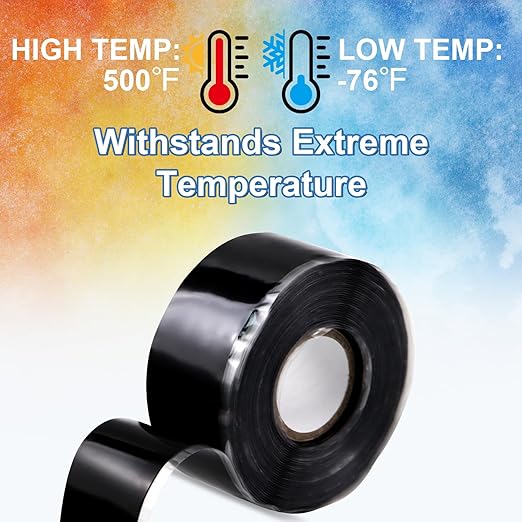 FOURGUN Self Fusing Silicone Tape Black 1" x 16.4FT Heavy Duty Waterproof Leak Proof Repair Tape for Plumbing Hose Pipeline Electrical Wrapping Emergency Seal for Hot/Cold Pipes & Tools