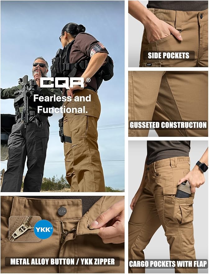 CQR Women's Flex Stretch Tactical Pants, Water Resistant Ripstop Cargo Work Pants with Pockets for Outdoor & Hiking