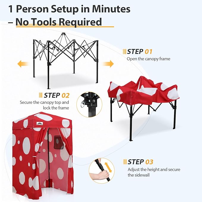 EAGLE PEAK Flex Ultra Compact 4x4 Pop-up Canopy, Sun Shelter, Changing Room, Portable Privacy Canopy Cabana for Pool, Fashion Photoshoots, or Camping, Red Mushroom