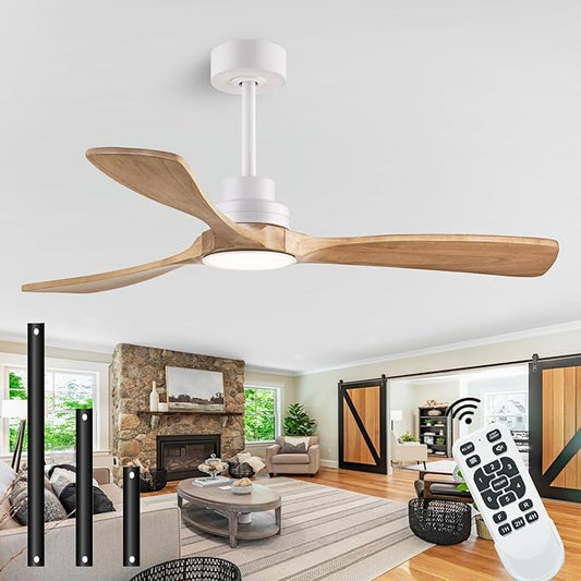 52" Ceiling Fans with Light with Remote Control Ceiling Fans with 3 Wood Blades, Solid Wood Ceiling Fan Indoor Outdoor for Dining Room, Living Room, Office, Farmhouse etc.…