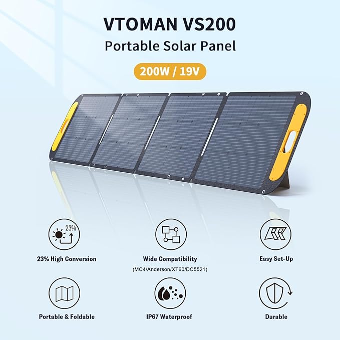 VTOMAN FlashSpeed 300 Portable Power Station with 200W Solar Panel, 300W/230Wh LiFePO4 Battery Solar Generator, PD 100W Type-C, 3000 Cycles, 6 Outlets for Camping, Home Backup, Off-grid