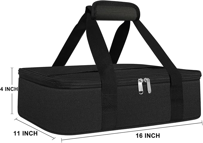 esouler Insulated Casserole Carrier Bag Hot & Cold Food Carrier Bag Lasagna Holder Lunch Bag for Picnics, Parties, Travel, Fits 9 x 13 Inches Casserole Dish-Black