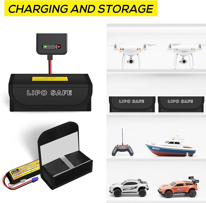 2pcs Lipo Battery Bag, Fireproof Lipo Guard Safe Box, 185x75x60mm Explosionproof Small Charging Case for rc Storage, Lithium ion and Travel Protection