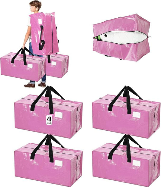 4 Pcs 24 Gallon Large Moving Bags with Zipper and Handles Foldable Storage Duffle Bags Heavy Duty Extra Large Totes for College Dorm Travel Clothes Blankets Bedding Moving (Pink)