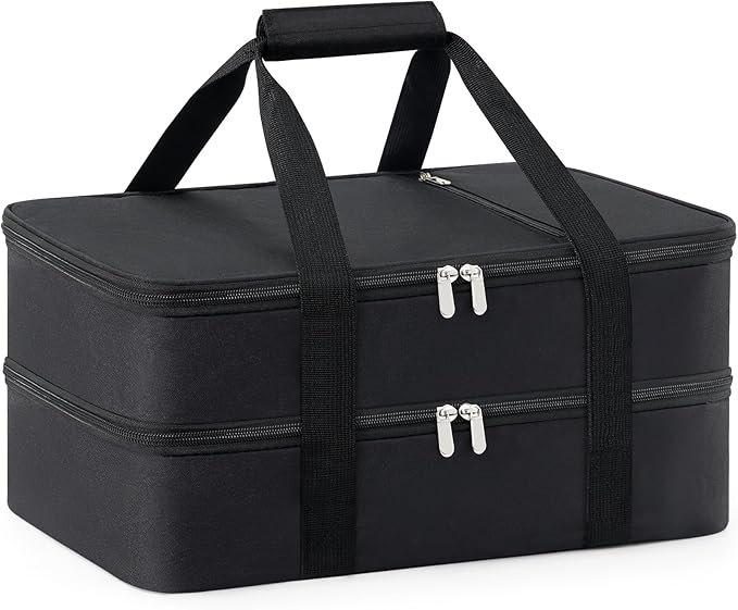 Double Insulated Casserole Carrier for Hot or Cold Food,Pie Carrier Bag Lunch Tote for Potluck Parties/Picnic/Cookouts, Fits 9"x13" Baking Dish, Black
