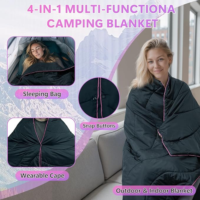 Camping Outdoor Blanket, Lightweight Packable Down Alternative Puffy Camping Picnic Blankets Warm Waterproof Hammock Top Quilt for Sleeping Travel Stadium Hiking Indoor Cold Weather 55"x78.8"