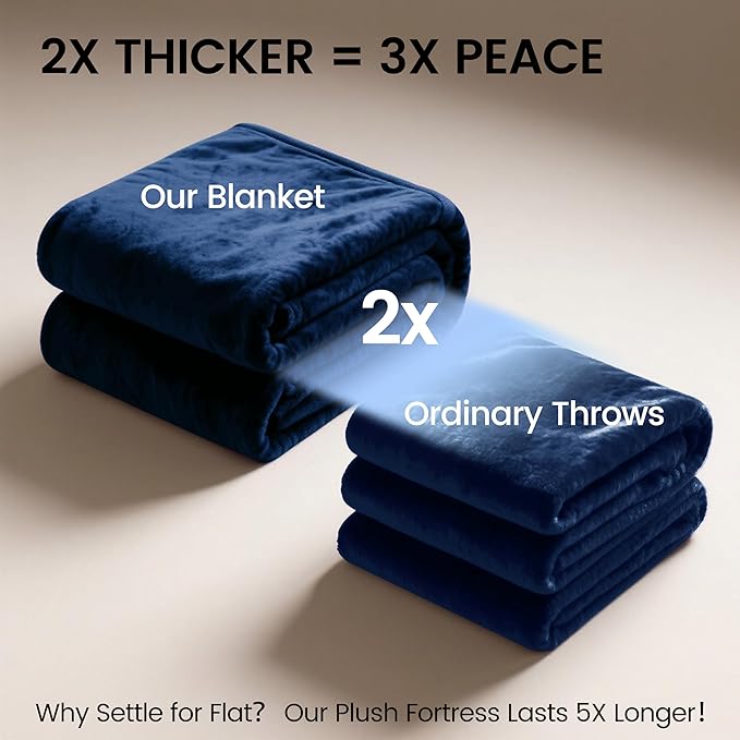 gogobunny Waterproof Bed Blanket, Reversible Sherpa Fleece Throw Blanket for Dog Puppy Cat, Furniture Cover Protects Bed Couch Sofa from Liquid Pee and Pet Fur (Navy Blue, 90x90 inches)