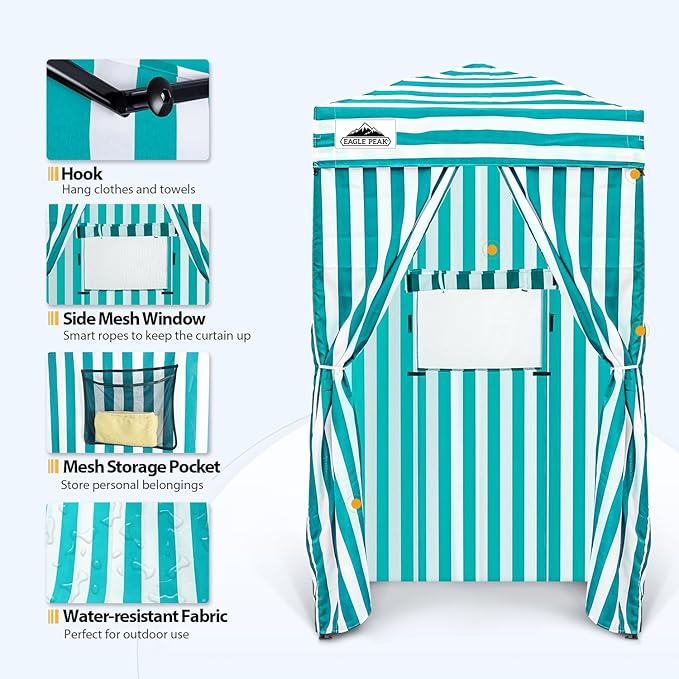 EAGLE PEAK Flex Ultra Compact 4x4 Pop-up Canopy, Sun Shelter, Changing Room, Portable Privacy Canopy Cabana for Pool, Fashion Photoshoots, or Camping, White/Light Blue