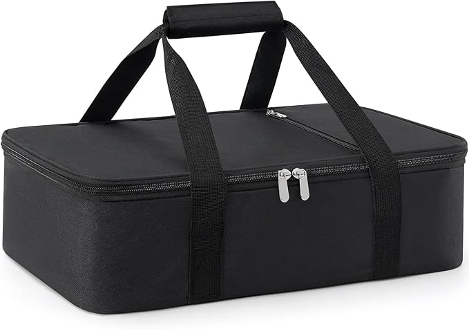 Insulated Casserole Carrier for Hot or Cold Food,Pie Carrier Bag Lunch Bag Tote for Potluck Parties/Picnic/Cookouts, Fits 9"x13" Baking Dish,Single Black