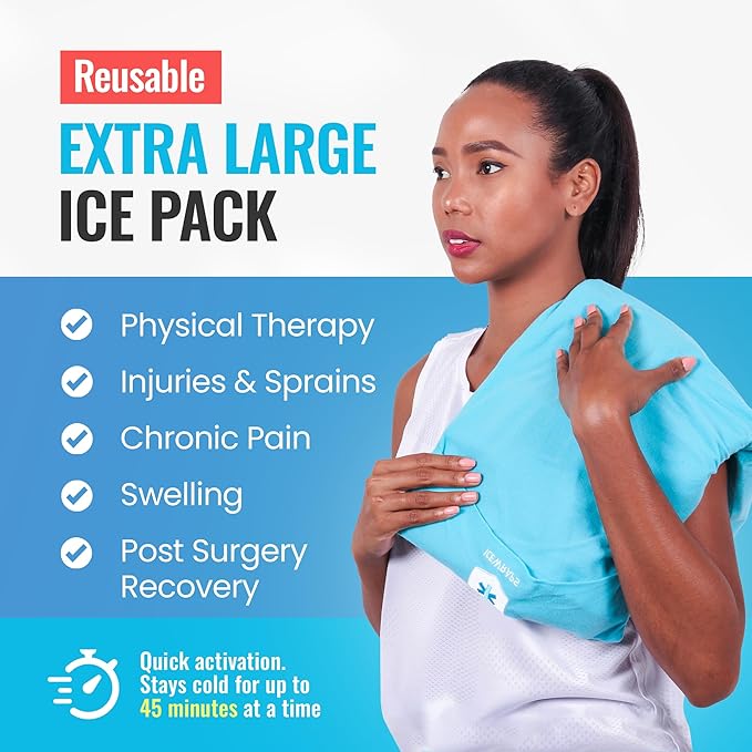 ICEWRAPS 12"x21" Extra Large Ice Pack with Soft Fabric Cover | Clay Ice Pack for Physical Therapy | Soft Ice Packs for Injuries Reusable Blue