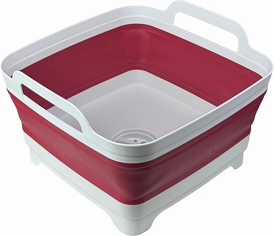 Collapsible Wash Basin 9L, Foldable Dish Tub with Drain Plug, Portable Collapsible Dish Basin, Camping Sink for Washing Dishes, Laundry & Kitchen Use (Viva Magenta)