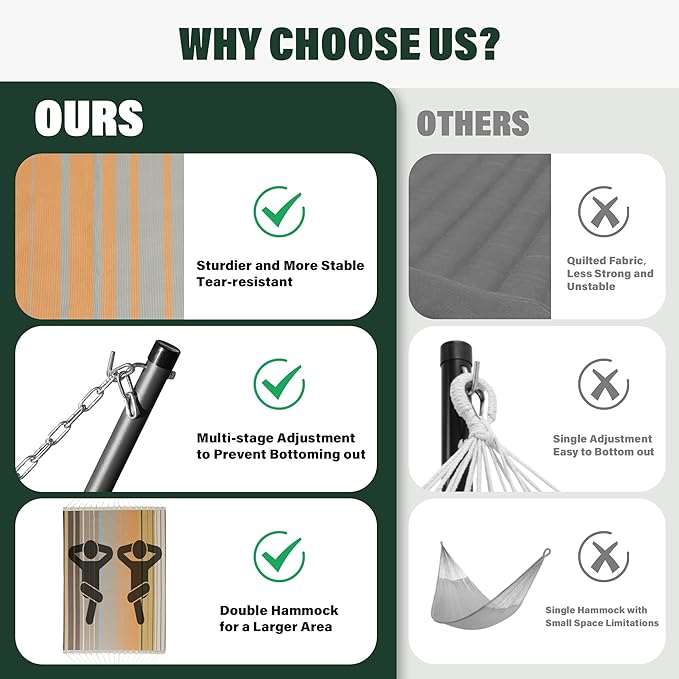 Patio Watcher 13 FT Quick Dry Textilene Hammock - Outdoor Double Hammock - Heavy Duty Hammocks for Outside - 450 lbs Capacity - Coffee