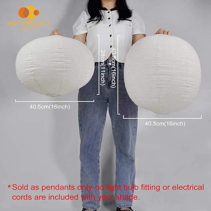 2PCS Burlap Pendant Light Shades ??16" Oval & Flat Round Shapes, Boho Natural Hanging Fabric Lampshades for Bedroom, Living Room, Kitchen Island, Storefront & Minimalist Decor