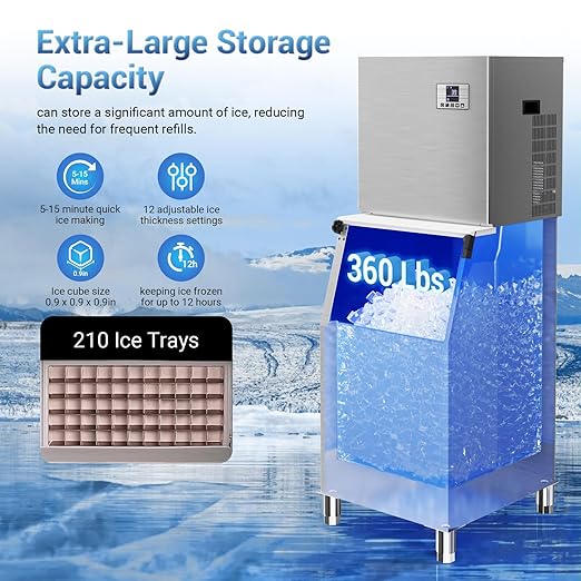 Commercial Ice Maker Machine 550Lbs/24H – 12 Adjustable Thickness Settings, 400Lbs Storage, Ideal for Restaurant, Bar, Hotel, Cafe