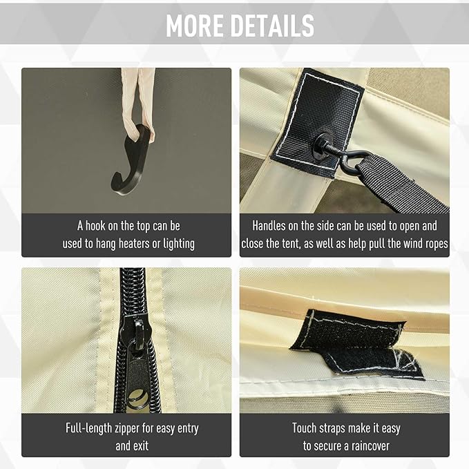 Outsunny Pop Up Camping Canopy Gazebo Screen Shelter Tent with Single Person Easy Set-Up, Ventilating Mesh, Portable Carry Bag for Outdoor Camping Party Event, 7x7FT, Beige