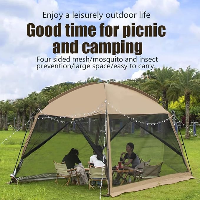 GVDV Screen House Tent 11x11 Ft Mesh Net, Outdoor Camping Screen Room Sun Shade Gazebo Shelter Included Carry Bag, Easy Setup & Waterproof, Perfect for Family Picnic, Backyards, BBQ and Party
