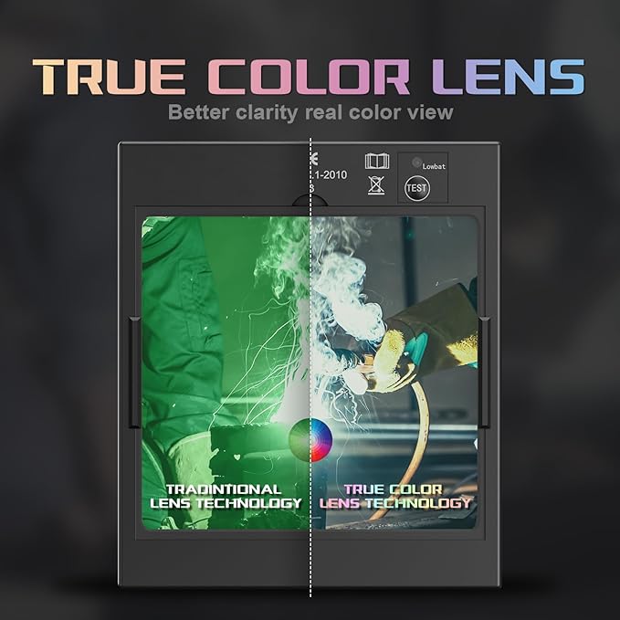 3.94" x 3.66" Large Viewing Hemispherical lense Welding Helmet, 1/1/1/1 True Color Auto Darkening Welding Hood Mask, 4 Arc Sensor Wide Shade for TIG, MIG, ARC, Plasma Cut, Grind, Mecha Style