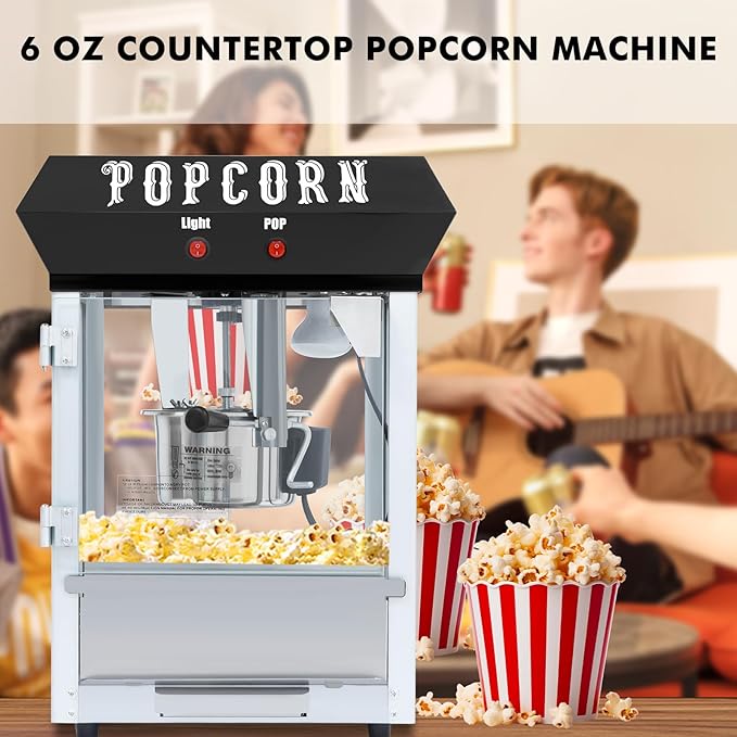 6 Ounce Popcorn Machine, Bar Style Popcorn Machine Popcorn Maker 600W Electric Popper for Home Theater Parties, and Events