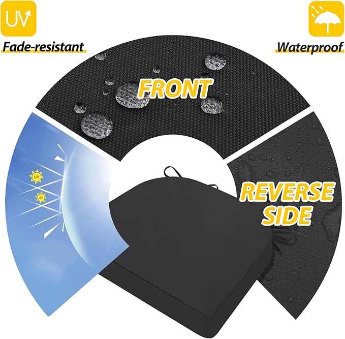 AAAAAcessories Outdoor Seat Cushions for Chairs, Waterproof, Fade-Resistant Patio Furniture Replacement Cushions, 17" x 16" x 2", Set of 2, Black