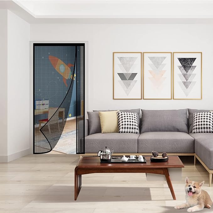 Fiberglass Magnetic Screen Door, Sunmoxia Reversible Left Right Side Opening Heavy Duty Reinforced Mesh Auto-Closing Door Curtain, Fits Doors up to 36" x 82"