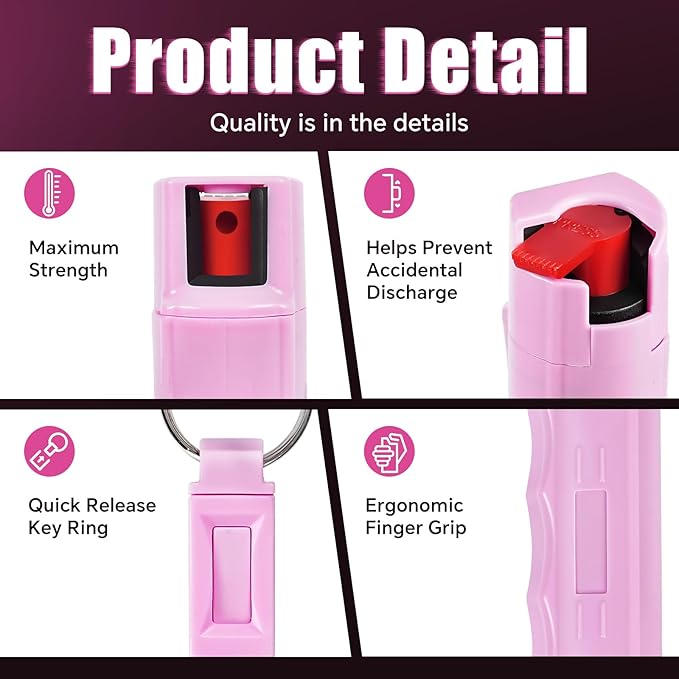 Pepper Spray, Maximum Police Strength, 0.54 fl oz, Quick Release Keychain, Finger Grip, 25 Bursts