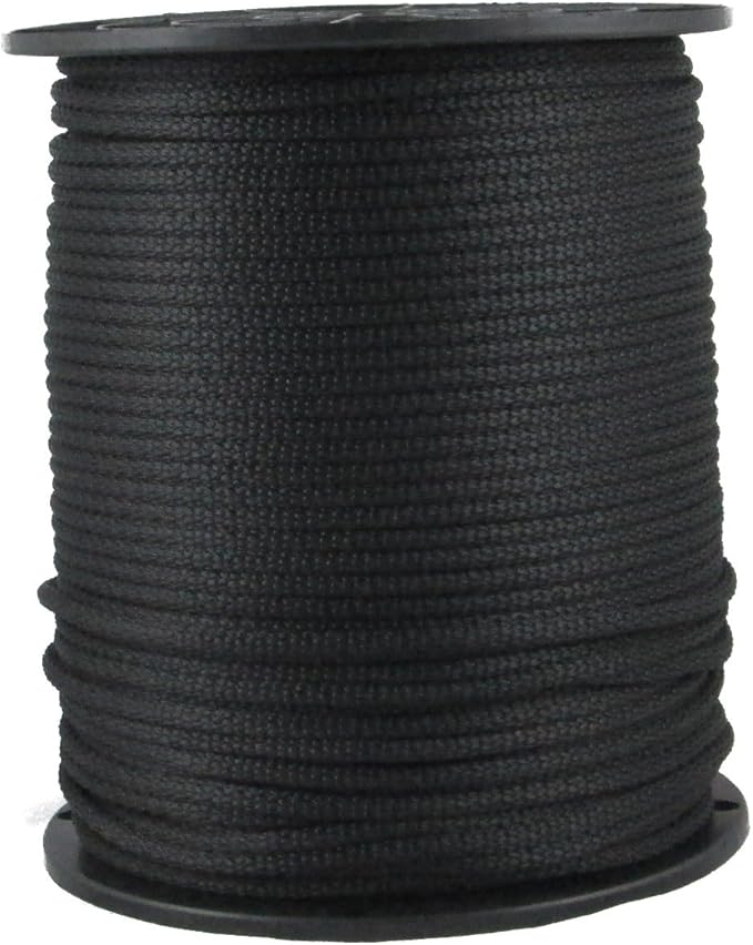 3/16 inch Black Dacron Polyester Rope - 500 Foot Spool | Solid Braid - Industrial Grade - High UV and Abrasion Resistance - Low Stretch