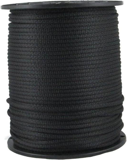 3/16 inch Black Dacron Polyester Rope - 500 Foot Spool | Solid Braid - Industrial Grade - High UV and Abrasion Resistance - Low Stretch
