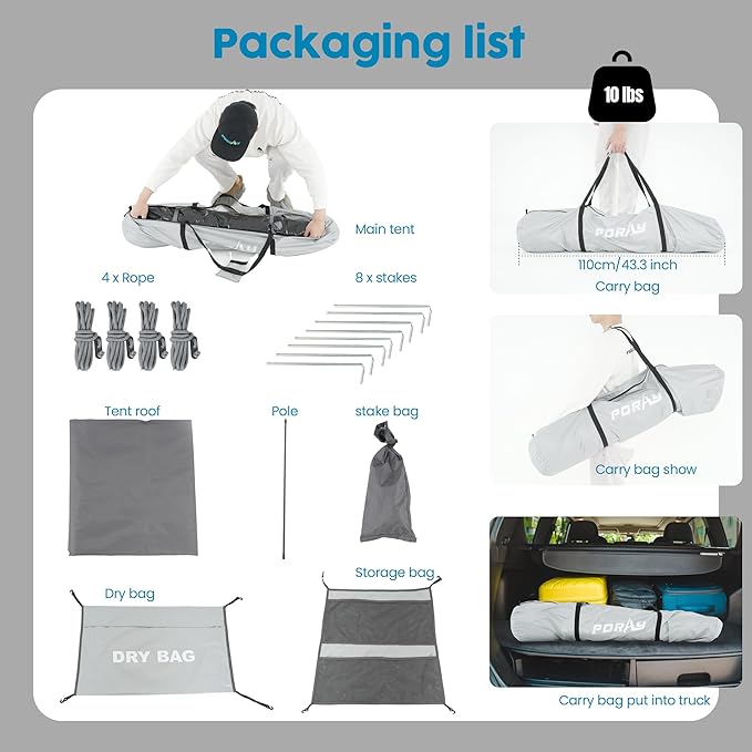 Camping Shower Tent Deluxe Changing Room Easy Set Up Privacy Shelter,Large Toilet Tent with Floor Drain Design for Beach, Camping,Hiking with Stakes and Ropes for Stability