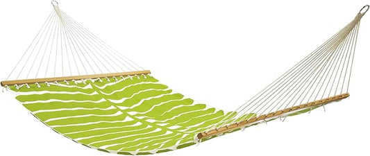 Fab Habitat Tropical Leaf Recycled Polyester Hammock - Hilo - Green - Indoor/Outdoor, Quick Dry, 2 Person 460 lbs Capacity - Patio, Poolside, Backyard - 12-14 ft Adjustable