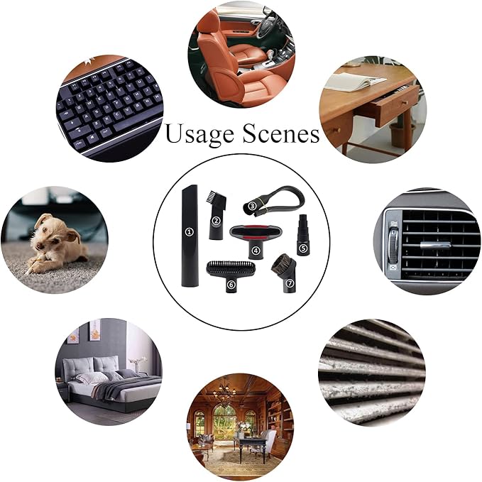 11 Pcs Universal Vacuum Attachments for Shop Vac Accessories - 2 1/2" to 1 1/4" Hose Adapter for Shop Vac, 1 7/8" to 1" Vacuum Hose Adapter, 1 1/4" Vacuum Floor Brush Flexible Crevice Tool