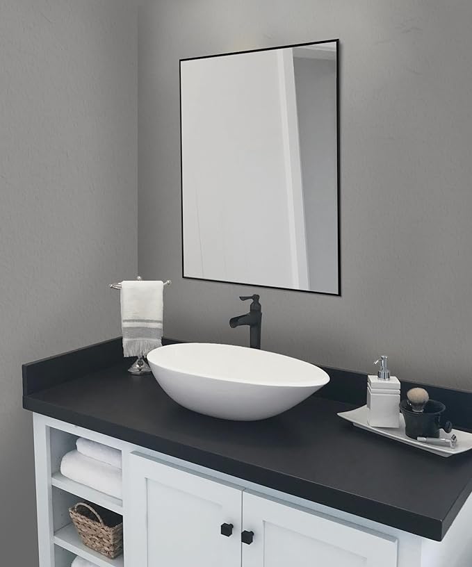 Frame My Mirror Black Metal Framed Mirror, 36" x 54" Mirror for Bathroom, Metal Frame, True Reflections Glass, Black Finish, Stanton Design, Hangs Horizontally or Vertically, Made in USA