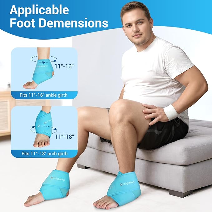 Comfytemp Extra Large Ankle Ice Pack Wrap, Reusable Gel Pack Hot Cold Compress for Plantar Fasciitis, Foot Pain Relief, Injuries, Achilles Tendonitis, Sprained Ankle, Swelling, Get Well Gift, 2 Pcs