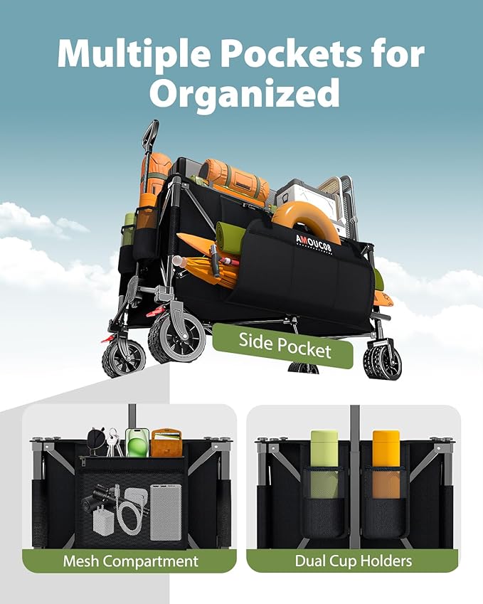 300L Large Wagons Carts Foldable, Heavy-Duty Collapsible Wagon Cart with All-Terrain Wheels, 440 lbs Capacity, Compact Folding Wagon for Camping, Beach, Sports, and Outdoor Hauling