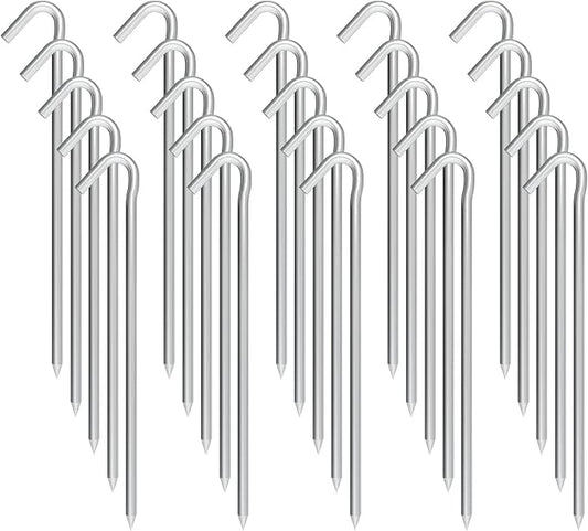 Metal Tent Stakes Heavy Duty 9 Inch, 25 Pack Camping Tarp Stakes, Ground Stakes Yard Stakes Canopy Anchors for Inflatables, Outdoor Decorations