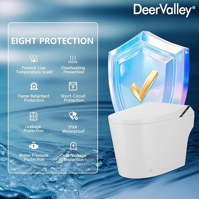 DeerValley Smart Toilet With Bidet Built in, Smart Bidet Toilet with Powerful Flush, Smart Toilet ADA Height, Cleaning Foam Dispenser, Foot Sensor, Warm Dryer, Heated Seat & Night Light, LED Display
